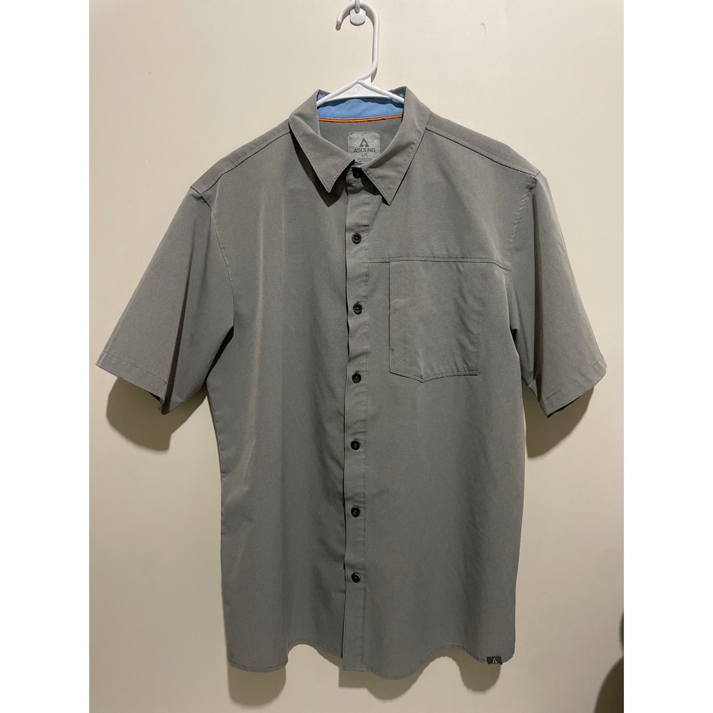Ascend Mens Short Sleeve Button Down Shirt Grey Micro Check Outdoor Hiking Large